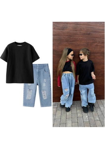 Yırtık Kot & Oversize Tişört Kombini fırsatları