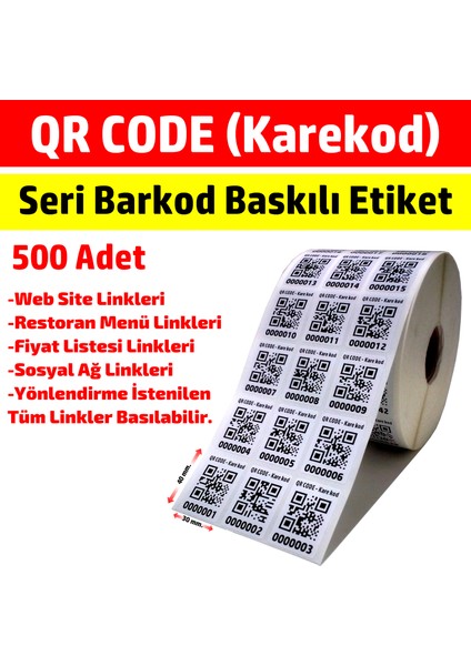 Qr Code Karekod Link Barkod Baskılı Seri Numaralı Sayı Kuşe Etiket 500 Adet