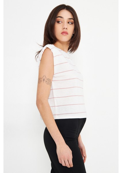 Kadın Vatka Detaylı T-Shirt Bakır Sim Çizgili modelleri