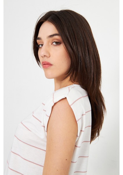 Kadın Vatka Detaylı T-Shirt Bakır Sim Çizgili fırsatları