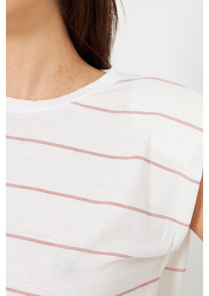 Kadın Vatka Detaylı T-Shirt Bakır Sim Çizgili indirimleri