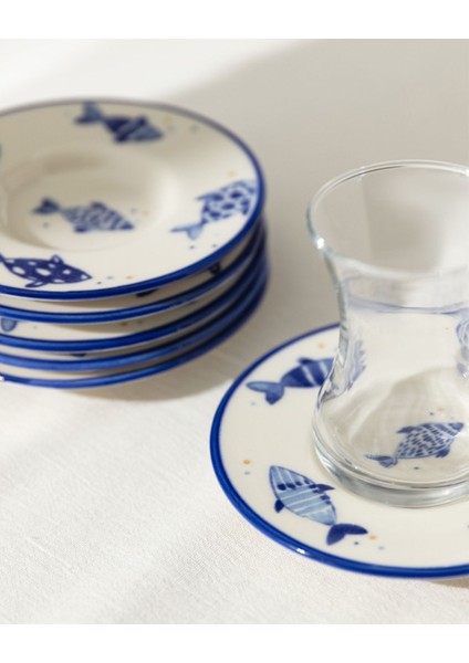 Luxe Poisson 6'lı Çay Tabağı Seti - Mavi