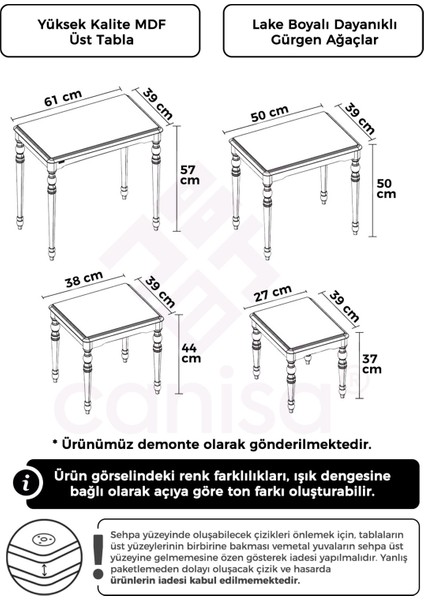 Concept Canisa Saray Serisi Beyaz Avangart 4'lü Zigon Sehpa Takımı / Mdf ve Lake Boya