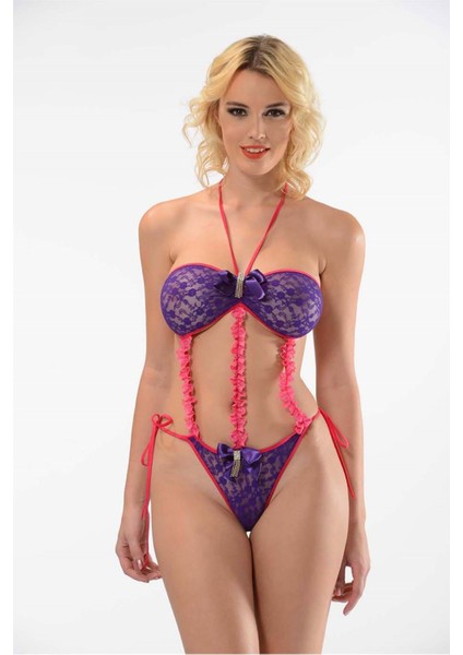 Mor Pembe Dantelli Bodysuit