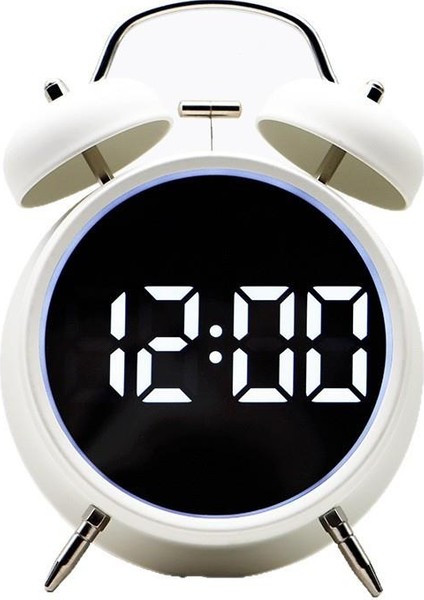 LED Ekranlı Analog Alarmlı Masa Saati Çalar Saat Pil Dereceli Çift Alarmlı Dijital Saat Beyaz