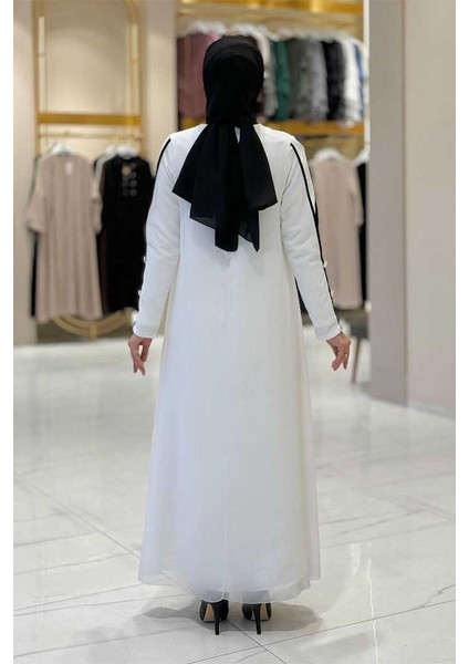 Büyük Beden Düğme Detaylı Elbise 3919-1 Ekru fiyatları