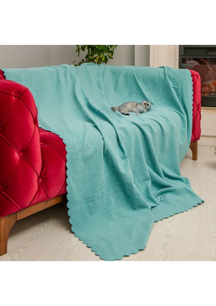 Kaymaz Koltuk Örtüsü Çift Taraflı Mikrofiber Şönil 175x215 cm Su Yeşili – Kedi Köpek ve Çocuk Dostu