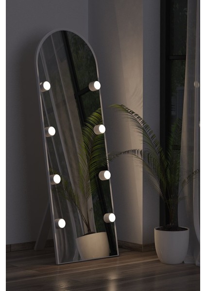 Beyaz Antre Koridor Duvar Salon Banyo Wc Ofis Çocuk Yatak Odası LED Ampullü Boy Ayna 50X150CM