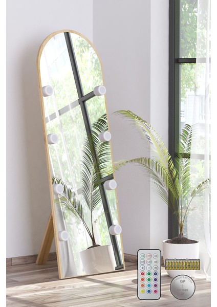 Meşe Antre Koridor Duvar Salon Banyo Wc Ofis Çocuk Yatak Odası LED Ampullü Boy Ayna 50X150CM