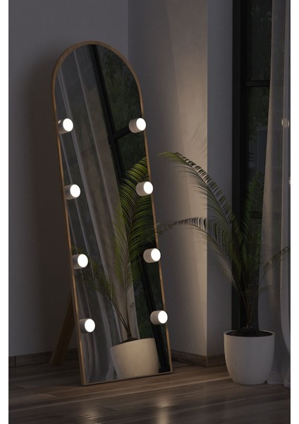 Meşe Antre Koridor Duvar Salon Banyo Wc Ofis Çocuk Yatak Odası LED Ampullü Boy Ayna 50X150CM fiyatları