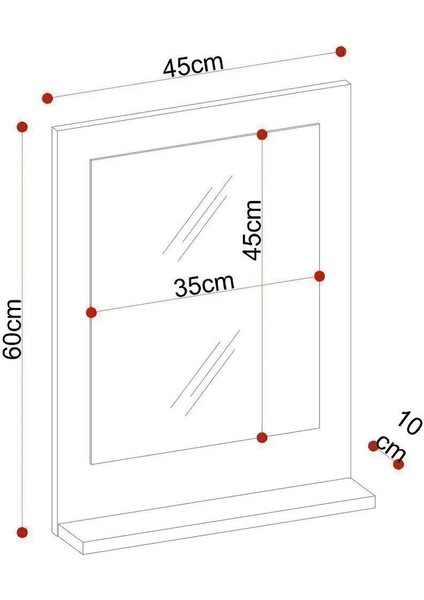 Raflı Banyo, Lavabo, Wc , Dresuar , Koridor , Mutfak , Makyaj 60X45 Beyaz Dik Ayna