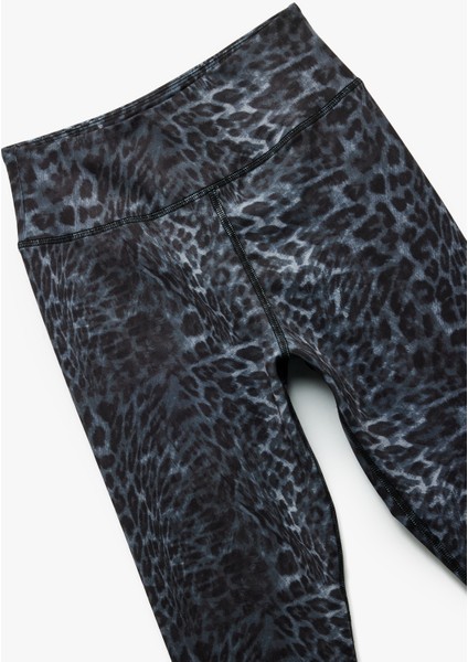 Yüksek Bel Dar Kesim Leopar Desenli Spor Tayt