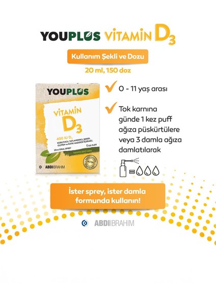 Vitamin D3 400IU Oral Sprey 20 ml 2 Adet