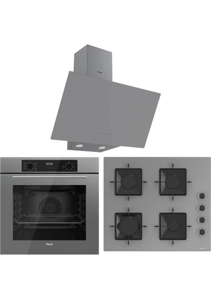 Flowart QBL63CPR-SS208-D079 7 Prog. Dijital Turbo Ankastre Set - Gri