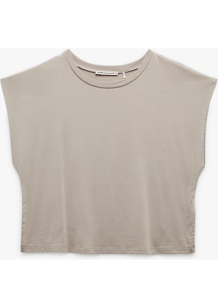 Modal Kumaş Rahat Kalıp Bisiklet Yaka Crop Kolsuz Tişört Pijama Üstü