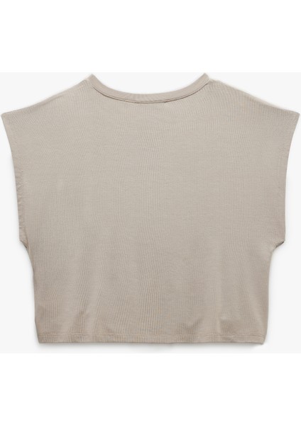 Modal Kumaş Rahat Kalıp Bisiklet Yaka Crop Kolsuz Tişört Pijama Üstü