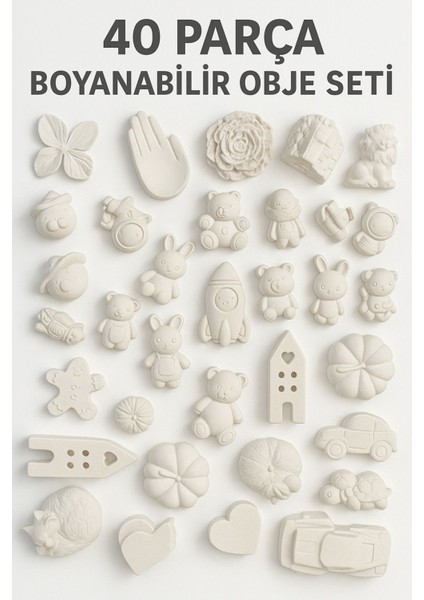 40 Parça Boyanabilir Alçı Figür Seti – Çocuklar ve Yetişkinler Için Hobi & Sanat Aktivitesi