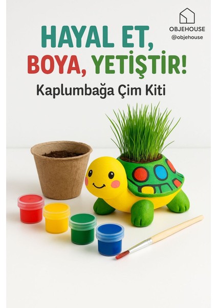 Hayal Et, Boya, Yetiştir! – Kaplumbağa Çim Kiti + Boyalar & Sürpriz Hediyeli