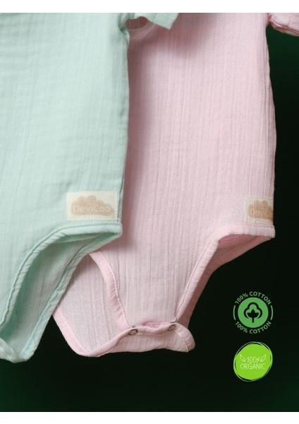 %100 Pamuklu Organik Müslin Unisex Alttan Çıtçıtlı Body