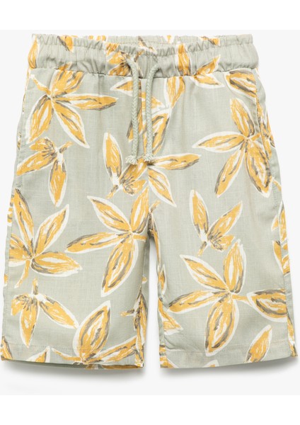 Desenli Beli Lastikli Pamuklu Şort