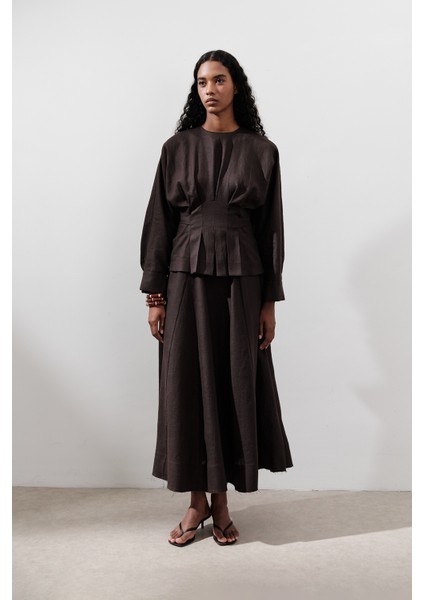 Keten Geniş Parçalı Etek Acı Kahve fiyatları