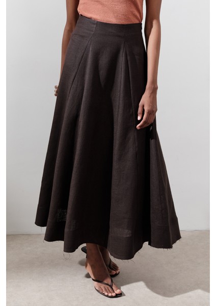 Keten Geniş Parçalı Etek Acı Kahve fırsatları