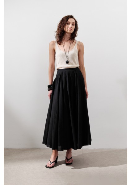 Parçalı Geniş Pamuklu Etek Siyah fiyatları
