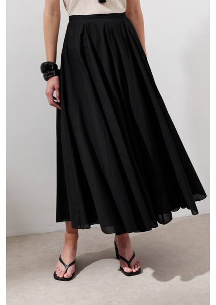 Parçalı Geniş Pamuklu Etek Siyah modelleri