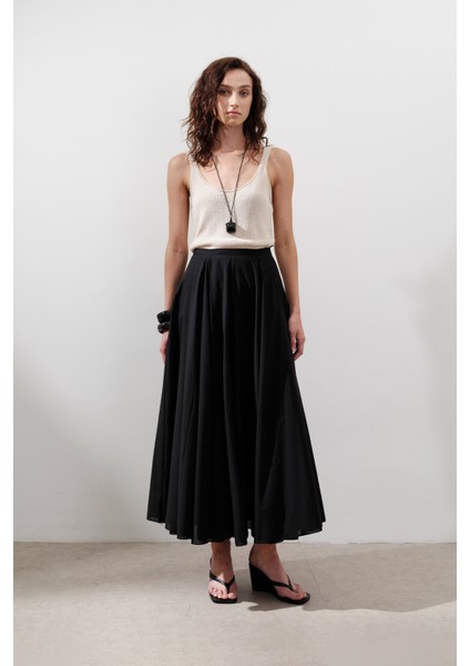 Parçalı Geniş Pamuklu Etek Siyah fırsatları