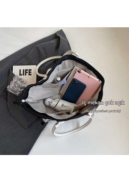Çanta Kadın Yeni Büyük Kapasiteli Nakış Harfleri Tek Omuz Eğimli (Yurt Dışından) modelleri