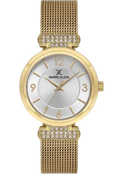 DK.1.13966-3 Taşlı Tasarım Hasır Kordon Metal Kasa 3 Atm Suya Dayanıklı Altın Renk Kadın Kol Saati