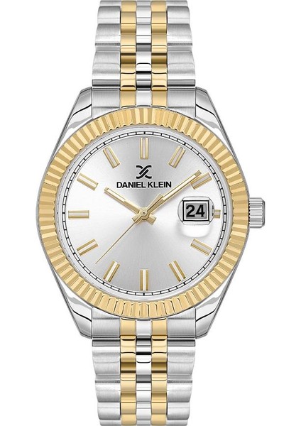 DKE.1.10665-10 Klasik Tasarım 3 Atm Suya Dayanıklı Çelik Kaplama Gümüş-Altın Erkek Kol Saati