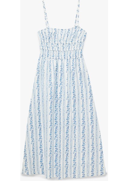 Pamuklu Askılı U Yaka Çiçekli A Kesim Uzun Elbise