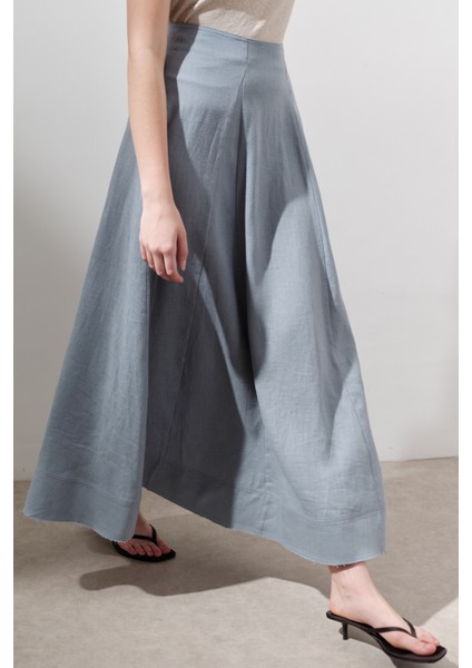 Keten Geniş Parçalı Etek Mavi fırsatları