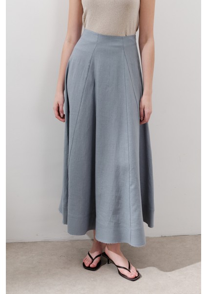 Keten Geniş Parçalı Etek Mavi indirimleri