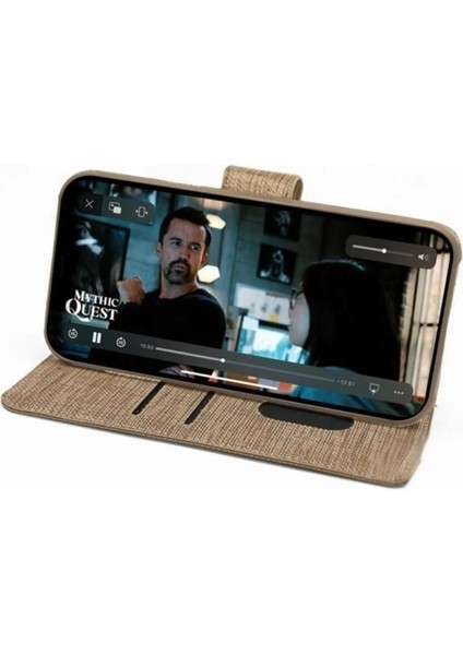 General Mobile Gm8 Uyumlu Kart ve Para Bölmeli Standlı Cüzdanlı Kılıf - Altın