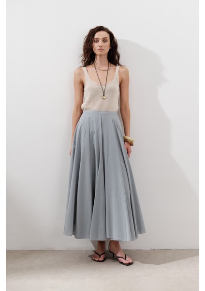 Parçalı Geniş Pamuklu Etek Mavi fiyatları