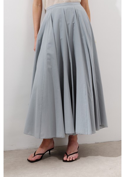 Parçalı Geniş Pamuklu Etek Mavi fırsatları