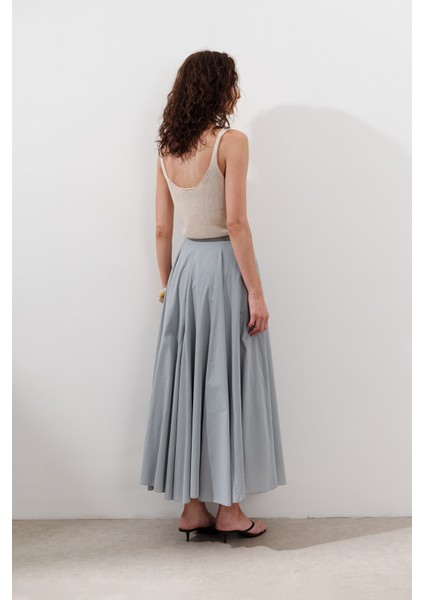 Parçalı Geniş Pamuklu Etek Mavi indirimleri