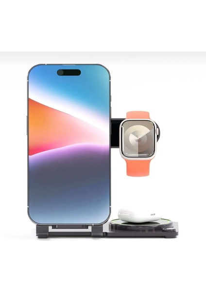 Hızlı Şarj 3in 1 Mag Safe Tutucu Kompakt Stand Telefon Saat Kulaklık Aynı Anda Hızlı Şarj