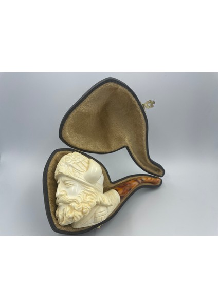 El Yapımı Viking Figürlü Lületaşı Pipo – %100 Doğal Lületaşı, Kehribar Ağızlıklı, Özel Kutulu – Nordic Conqueror fiyatları