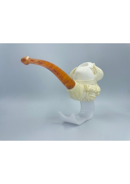 El Yapımı Viking Figürlü Lületaşı Pipo – %100 Doğal Lületaşı, Kehribar Ağızlıklı, Özel Kutulu – Nordic Conqueror modelleri