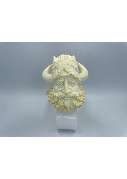 El Yapımı Viking Figürlü Lületaşı Pipo – %100 Doğal Lületaşı, Kehribar Ağızlıklı, Özel Kutulu – Nordic Conqueror