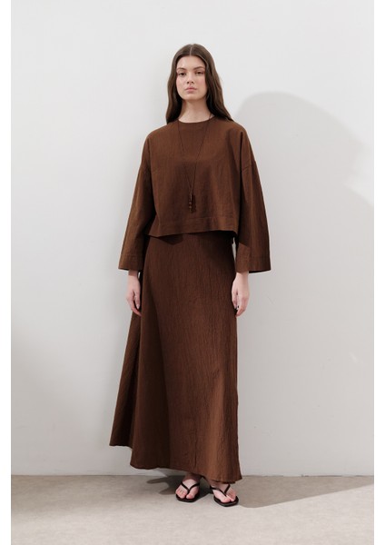 Pamuklu Bağlamalı Kruvaze Etek Kahverengi fiyatları
