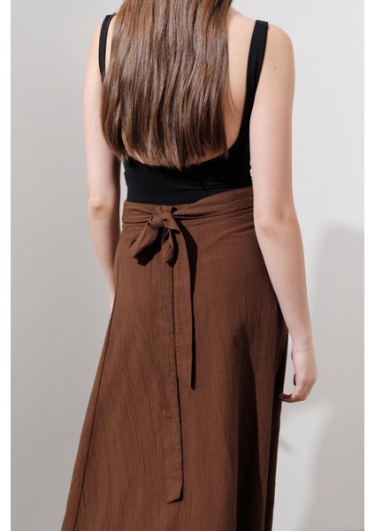 Pamuklu Bağlamalı Kruvaze Etek Kahverengi indirimleri