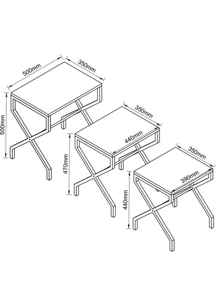 Lotus 3'lü Zigon Sehpa Orta Sehpa Dekoratif 3 Boy Ofis Sehpası Salon Sehpası Çok Fonksiyonlu fırsatları