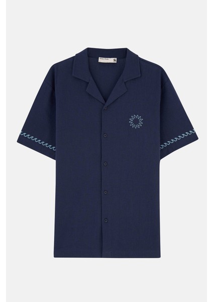 Güneş ve Dalga Müslin Gömlek - Lacivert