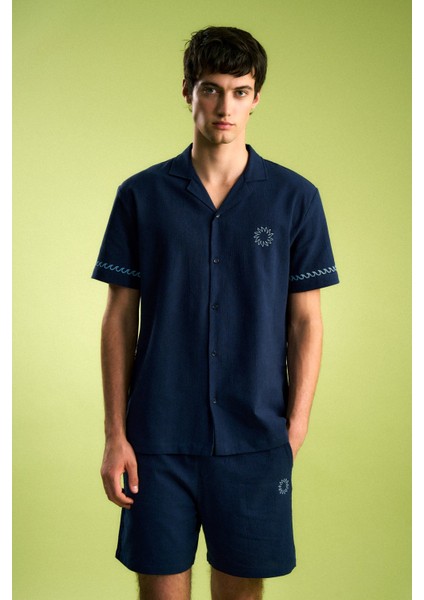 Güneş ve Dalga Müslin Gömlek - Lacivert modelleri