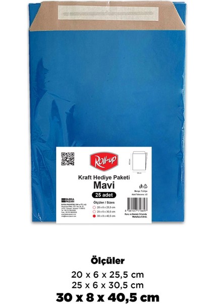 Roll-Up Kraft Hediye Paketi Mavi 30X8X40,5X4,5 25LI