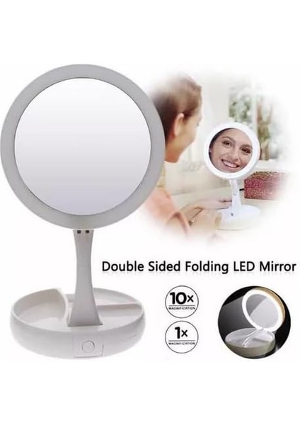 Büyüteçli LED Işıklı Makyaj Aynası 10X Büyüteç Katlanabilir Taşınabilir Seyahat Aynası